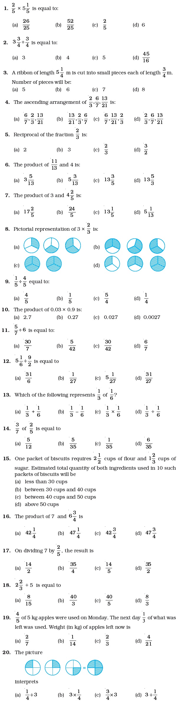 Class 7 Important Questions For Maths â Fractions And Decimals